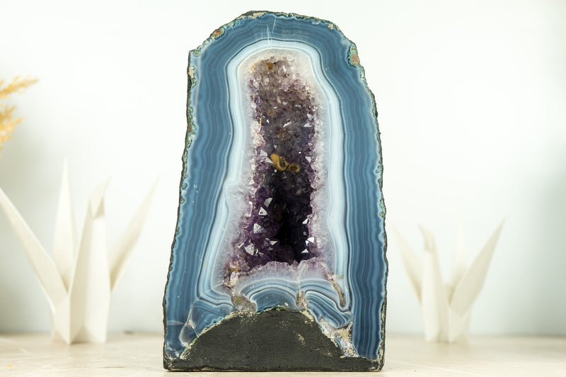 Gorgeous Blue Lace Agate Geode Cathedral with Crystal Amethyst