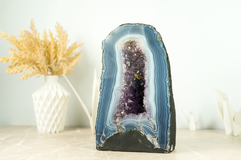 Gorgeous Blue Lace Agate Geode Cathedral with Crystal Amethyst