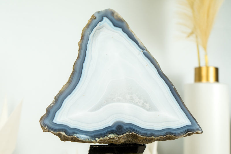 Lace Agate Geode on Stand with Natural Blue Banded Agate