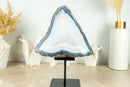 Lace Agate Geode on Stand with Natural Blue Banded Agate
