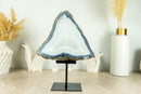 Lace Agate Geode on Stand with Natural Blue Banded Agate