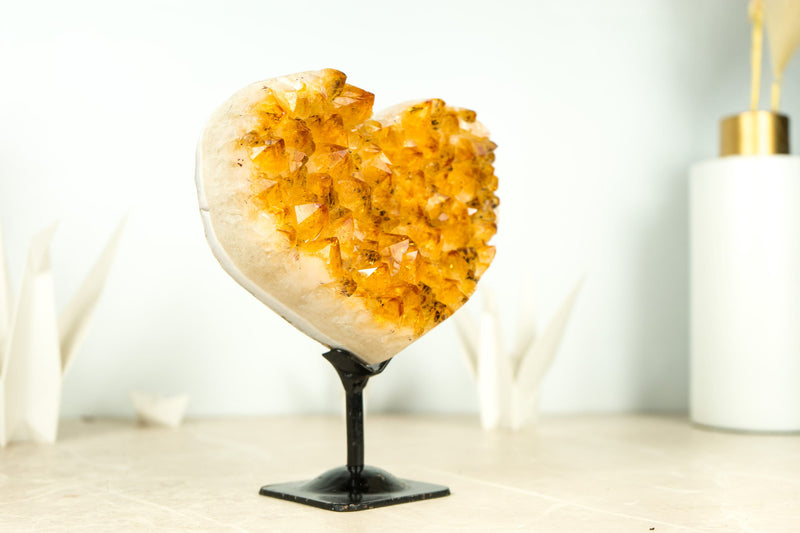 Citrine Crystal Heart of AAA-Grade Citrine Druzy with Deep Yellow Citrine