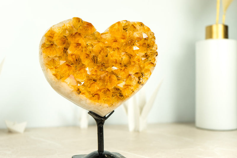 Citrine Crystal Heart of AAA-Grade Citrine Druzy with Deep Yellow Citrine