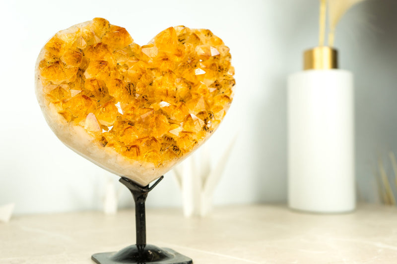 Citrine Crystal Heart of AAA-Grade Citrine Druzy with Deep Yellow Citrine