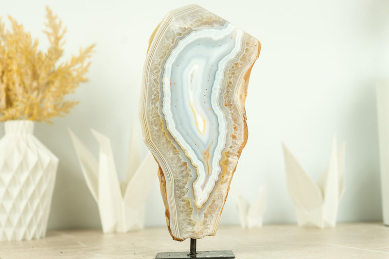 Rare Natural Colorful Banded Agate Slice, Undyed and Untreated Agate on Display