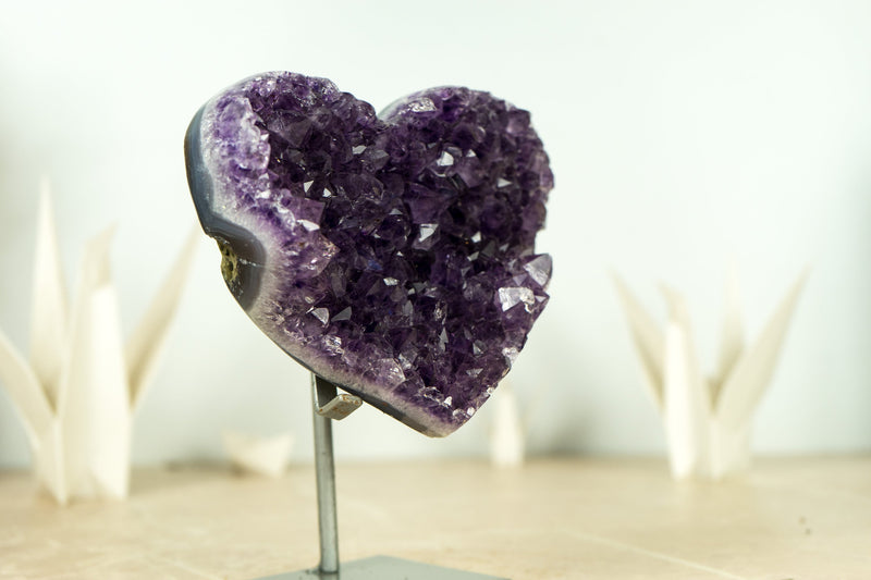 Deep Purple AAA Amethyst Crystal Heart on Agate Matrix