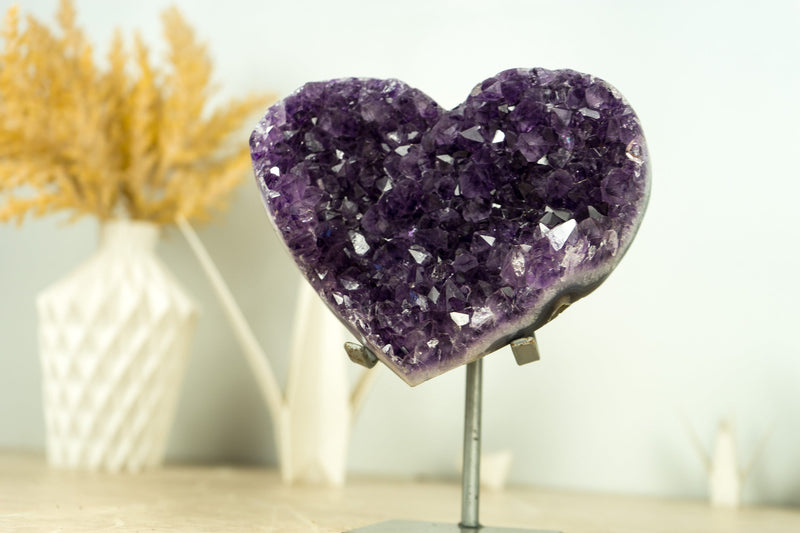 Deep Purple AAA Amethyst Crystal Heart on Agate Matrix