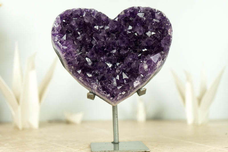 Deep Purple AAA Amethyst Crystal Heart on Agate Matrix