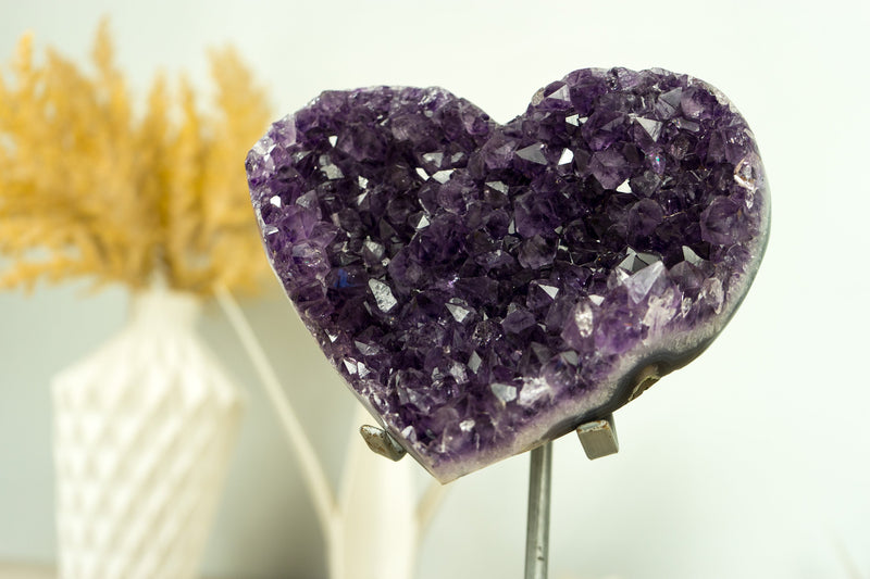 Deep Purple AAA Amethyst Crystal Heart on Agate Matrix