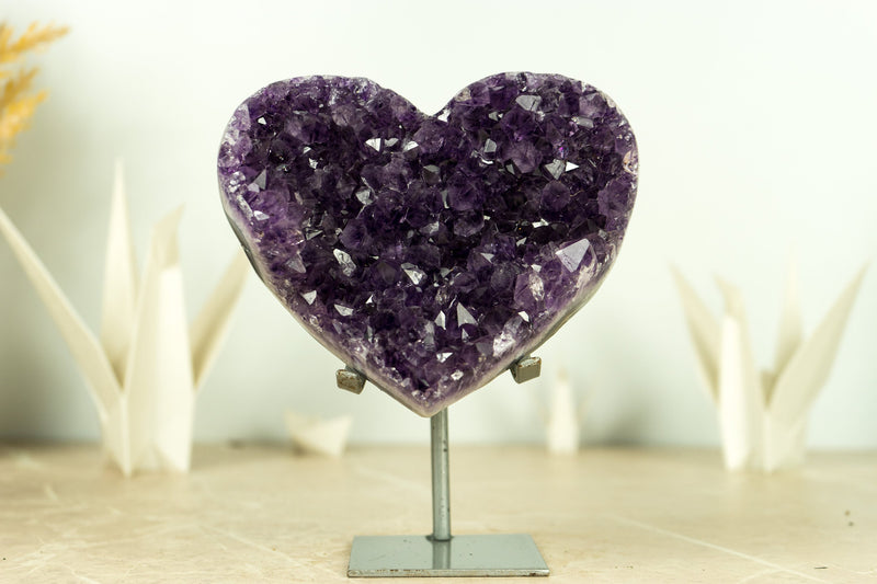 Deep Purple AAA Amethyst Crystal Heart on Agate Matrix