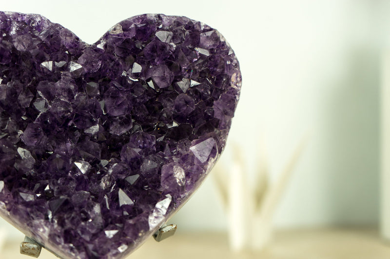 Deep Purple AAA Amethyst Crystal Heart on Agate Matrix