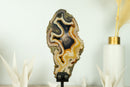 Rare Natural Undyed Yellow and Black Banded Agate Slice with the Drawing of a Dragon Face