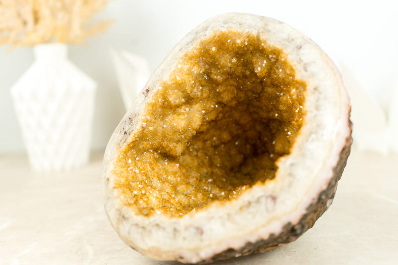 Small Yellow Citrine Geode Cathedral, Orange Crystal Citrine