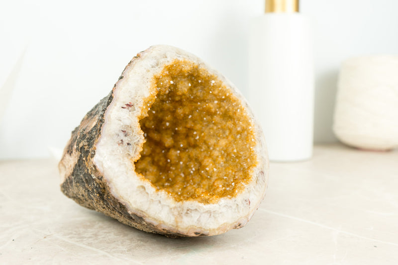 Small Yellow Citrine Geode Cathedral, Orange Crystal Citrine