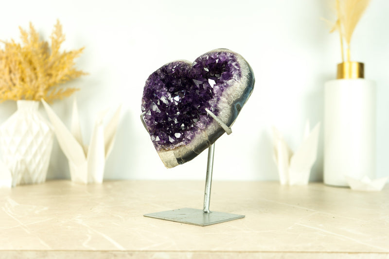 Gorgeous Amethyst Heart with AAA Deep Purple Amethyst Druzy on Agate Matrix