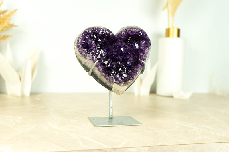 Gorgeous Amethyst Heart with AAA Deep Purple Amethyst Druzy on Agate Matrix