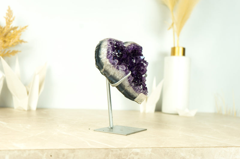 Gorgeous Amethyst Heart with AAA Deep Purple Amethyst Druzy on Agate Matrix