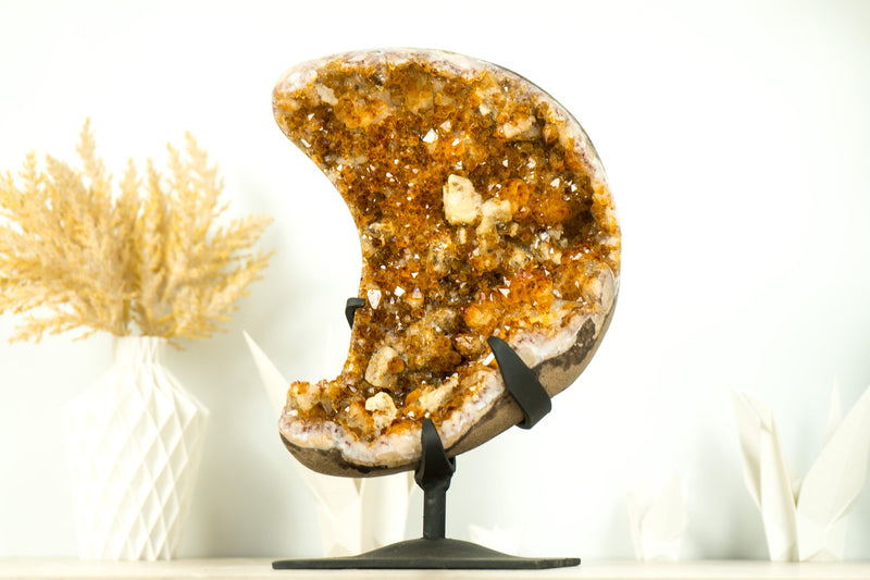Fabulous Natural Citrine Cluster with Flower Rosette and Calcite, cut in a Moon Format - 6.6 Kg - 14.6 lb - E2D Crystals & Minerals