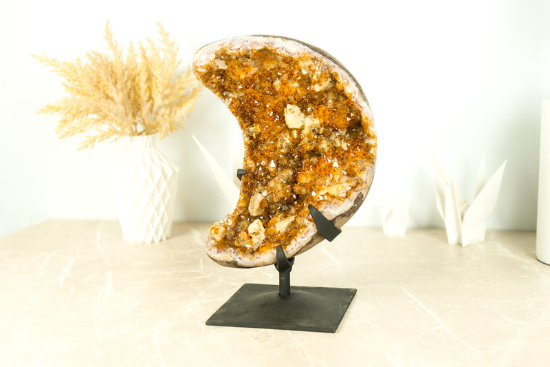 Fabulous Natural Citrine Cluster with Flower Rosette and Calcite, cut in a Moon Format - 6.6 Kg - 14.6 lb - E2D Crystals & Minerals