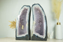 Paar große blaue Spitzenachate mit Lavendel-Amethyst-Drusengeode-Kathedralen