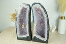 Paar große blaue Spitzenachate mit Lavendel-Amethyst-Drusengeode-Kathedralen