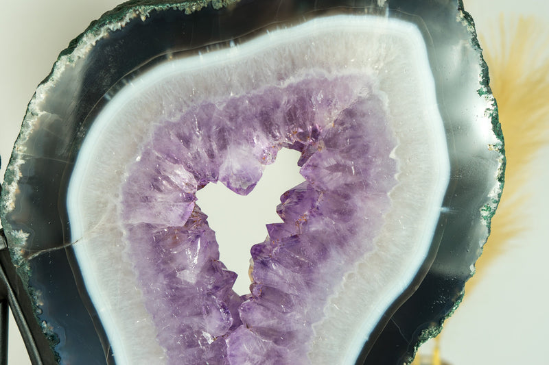 Large, Tall Lace Agate with Amethyst Druzy Geode Butterfly Wings