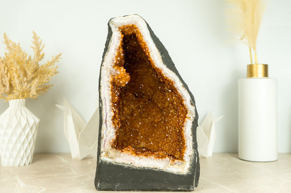 Citrine with a Large Flower, Deep Orange Citrine Druzy Geode Cathedral, Raw & Ethical