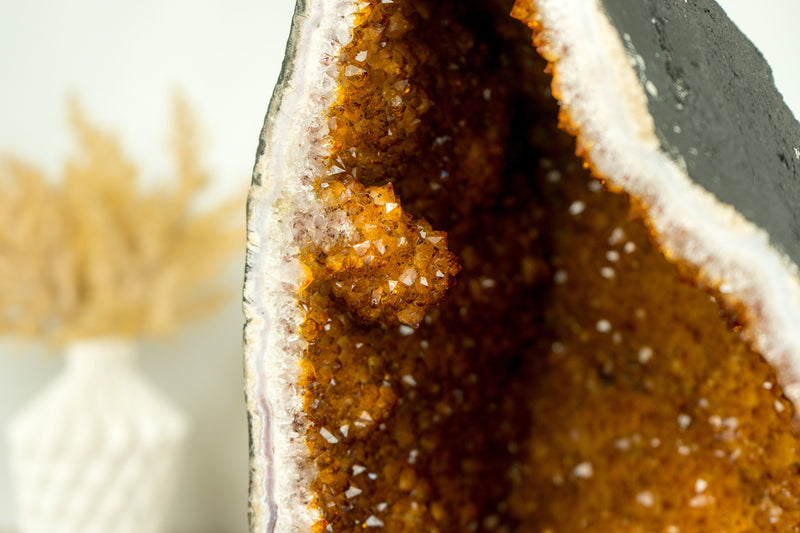 Citrine with a Large Flower, Deep Orange Citrine Druzy Geode Cathedral, Raw & Ethical