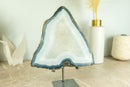 Gorgeous Lace Agate Geode Slice on Stand with Natural Blue and White Banded Agate
