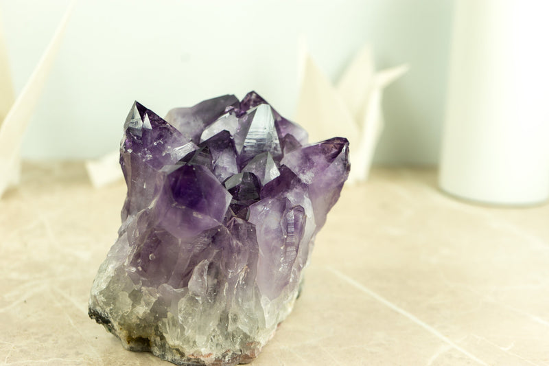 Natural Amethyst Cluster with Large Grape Jelly Amethyst Druzy, Self Standing