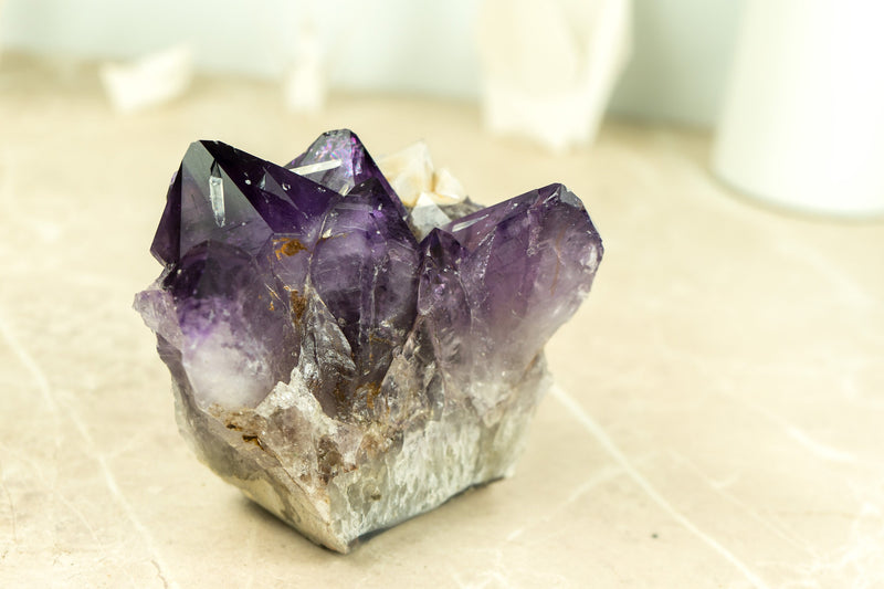 Rare Purple Amethyst Cluster with Grape Jelly Amethyst Druzy and Cristobalite Point