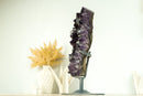 Tall AAA Amethyst Cluster with Large Deep Purple Amethyst Druzy on Stand