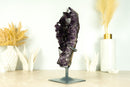 Tall AAA Amethyst Cluster with Large Deep Purple Amethyst Druzy on Stand
