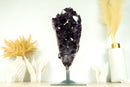 Tall AAA Amethyst Cluster with Large Deep Purple Amethyst Druzy on Stand