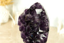 Tall AAA Amethyst Cluster with Large Deep Purple Amethyst Druzy on Stand