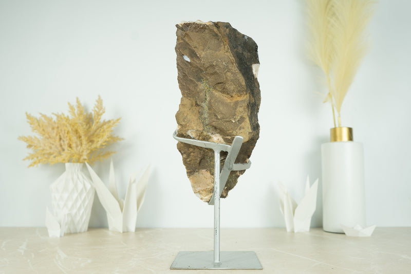 Tall 16.5 In Deep Orange Citrine Cluster with Calcite Formations on Stand