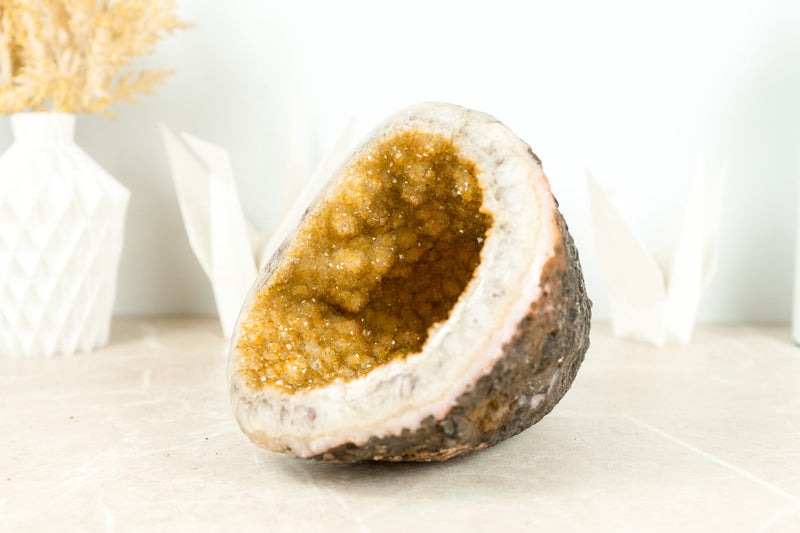 Small Yellow Citrine Geode Cathedral, Orange Crystal Citrine