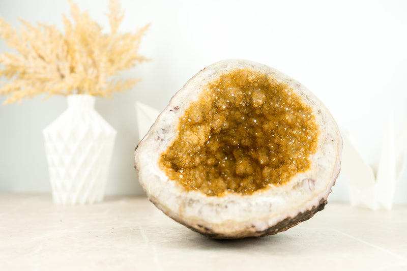 Small Yellow Citrine Geode Cathedral, Orange Crystal Citrine