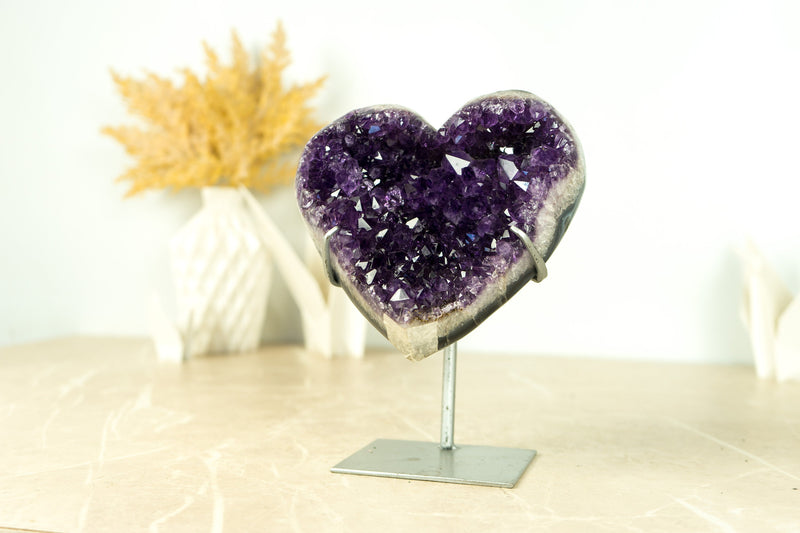 Gorgeous Amethyst Heart with AAA Deep Purple Amethyst Druzy on Agate Matrix