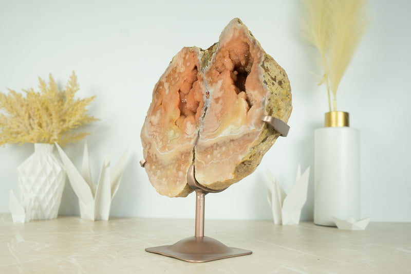 Natural Pink Amethyst Geode Slice with Galaxy Pink Amethyst Druzy formed as Anatomical Lungs