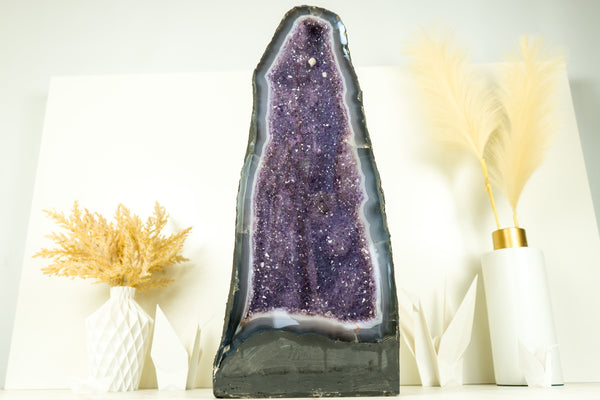 Lace Agate Geode Cathedral with Lavender Galaxy Amethyst and Flower Rosette