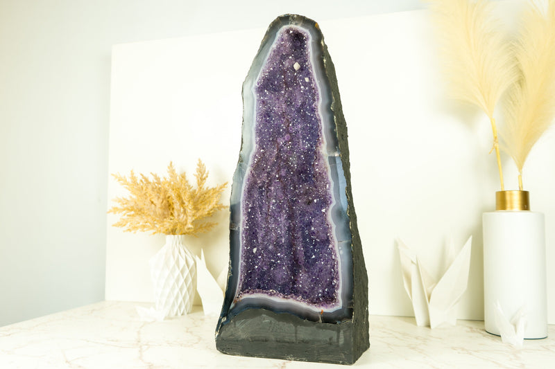 Lace Agate Geode Cathedral with Lavender Galaxy Amethyst and Flower Rosette