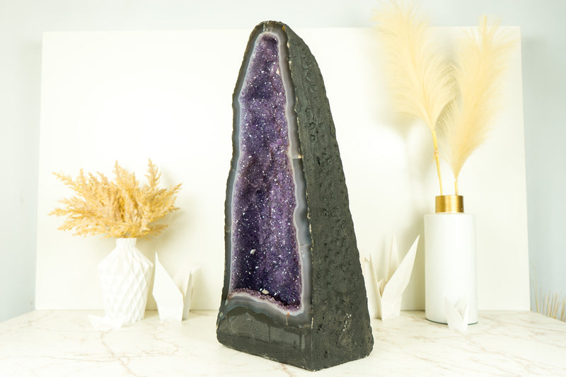 Lace Agate Geode Cathedral with Lavender Galaxy Amethyst and Flower Rosette