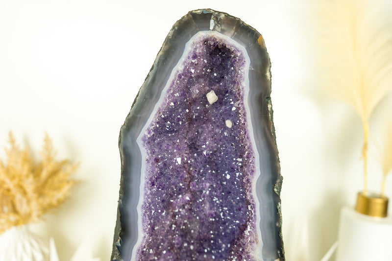 Lace Agate Geode Cathedral with Lavender Galaxy Amethyst and Flower Rosette