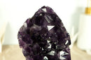 Tall AAA Amethyst Cluster with Large Deep Purple Amethyst Druzy on Stand