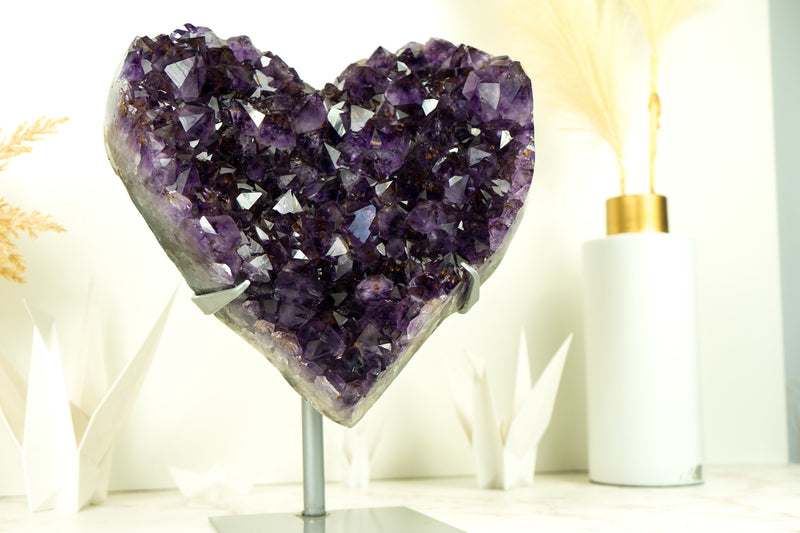 X-Large AAA Amethyst, with Deep Purple Amethyst Druzy and Golden Goethite (Cacoxenite), Natural & Ethical - 9.8 Kg - 21.5 lb - E2D Crystals & Minerals