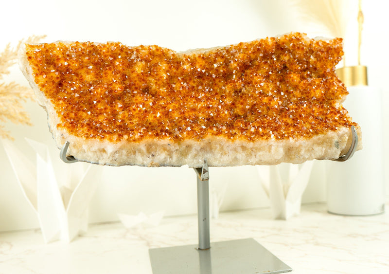 Galaxy Orange Citrine Crystal Cluster on Stand with Citrine Flower Rosette, Natural, Raw 6.3 Kg - 13.8 lb - E2D Crystals & Minerals