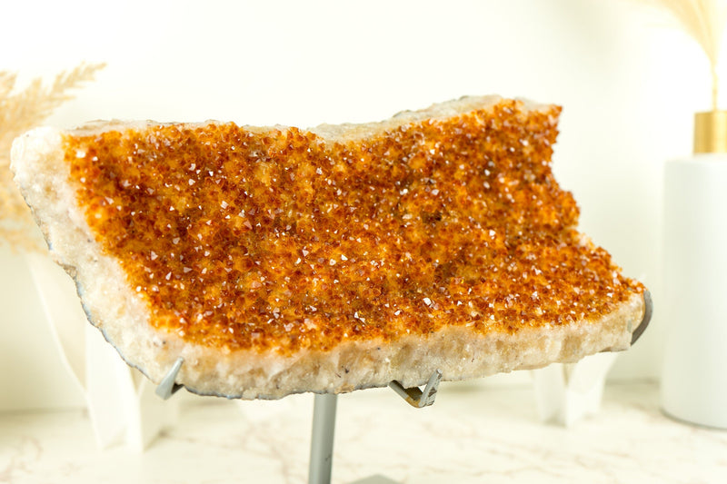 Galaxy Orange Citrine Crystal Cluster on Stand with Citrine Flower Rosette, Natural, Raw 6.3 Kg - 13.8 lb - E2D Crystals & Minerals