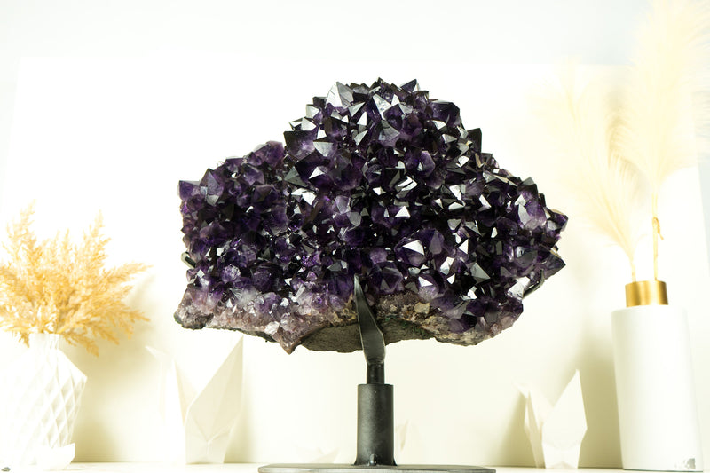 World-Class X-Large Amethyst Geode Flower on 360º Stand with Large AAA Dark Purple Amethyst Druzy