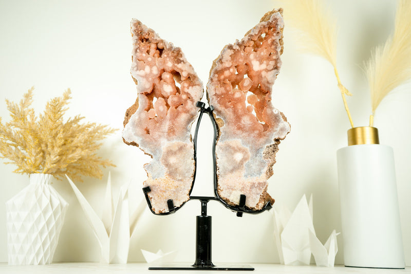 Rosa Amethyst Flügel, AAA Rosa Schmetterlingsflügel Geode mit Galaxy Amethyst Druzy